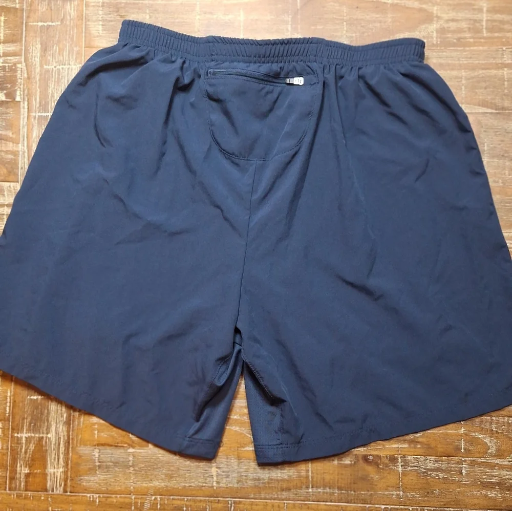 Reebok Mens Long Polyester Navy Blue Large Athletic Shorts With‎ Liner & Logo